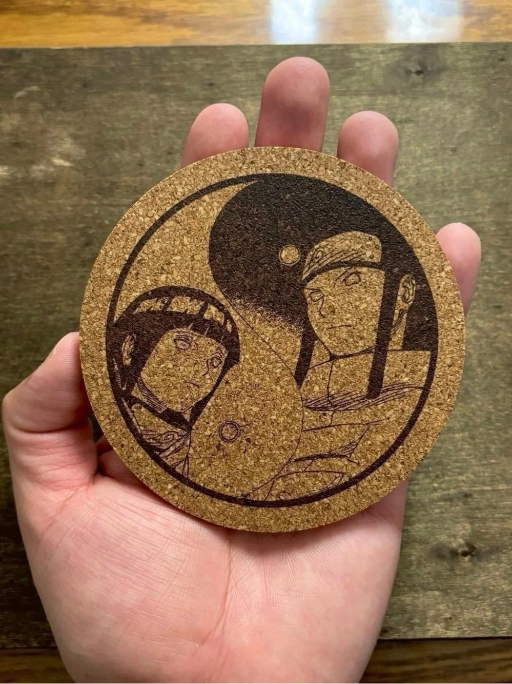 Naruto Hinata Neji Yin Yang Laser Engraved Cork Coaster